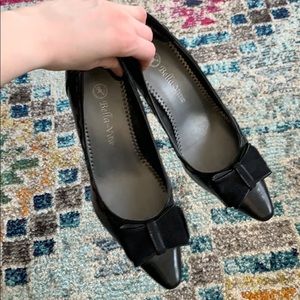Bella Vita Black Patent Leather Pumps, Black Bow Heels, Retro Style Heels